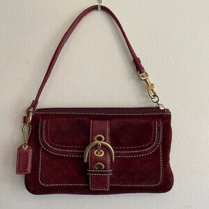 COACH Soho Leather Wristlet Clutch Snap Front Flap Pocket w/ Buckle Burgundy Vin